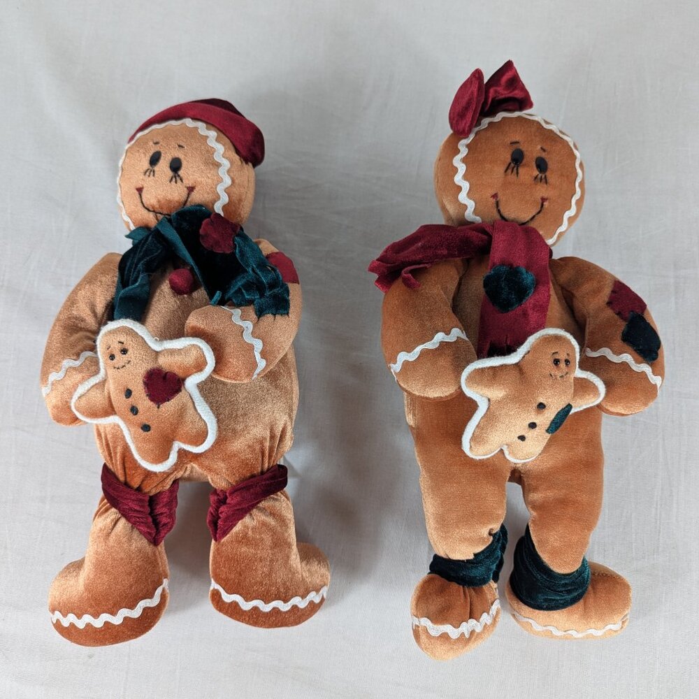 Kurt S Adler Gingerbread Cookie Couple Boy Girl Christmas Holiday 14" Plush Set